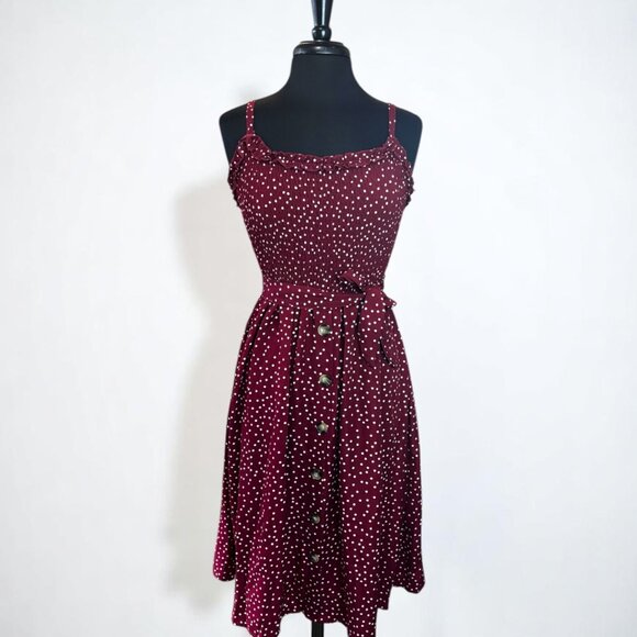 Women Floral Burgundy Ruffled Neckline Sundress - Picture 9 of 9